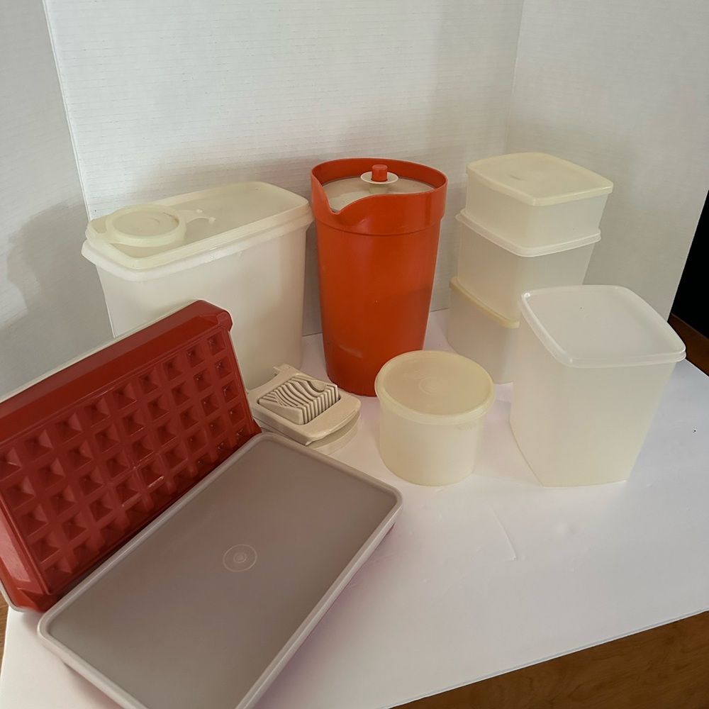Red and White Storage Container Set